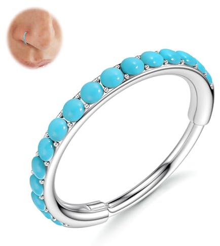 316L Chirurgenstahl 20G Nasenring Dünn Septum Daith Rook Piercing Ring | 1 Pcs Türkis Nasenpiercing Schmuck, Hoop Segment Knorpel Tragus Ohrringe Lippe für Damen, 14K Gold Plated, Silber, 6/7/8mm