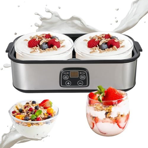 Probiotic Yogurt Maker 2L with Adjustable Time & Temperature – 2 x 1 Quart Glass Containers, Automatic Greek Yogurt Machine for Healthy Homemade Yogurt & Dessert