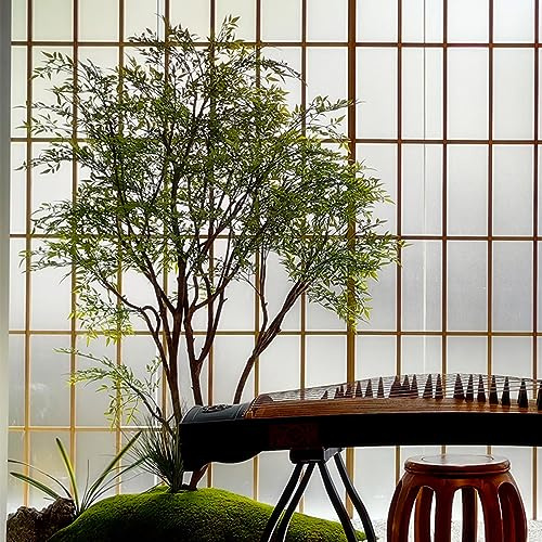 SAyfur Green Artificial Plant Japanese Bell Leaf Fake Drunken Wood Floor Potted Bell Tree Family Indoor Courtyard Corner Window Staircase Landscaping Ornament H 1.2M/3.9FT