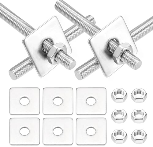 sourcing map 6Set M5x40mm Fully Threaded Rod, 304 Stainless Steel Threaded Rods Bar Studs Right Hand Threads with Nut Square Washer for Structural Anchoring Fastening Screw