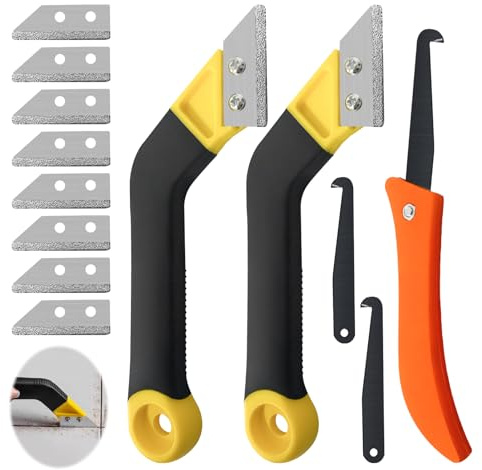 13Pcs Professional Grout Removal Tool Kit, Includes Angled Grout Rake Hand Saw & 10 Pcs Replacement Blades, Efficient Tile Grout Scraper for Home Renovation and Cleaning