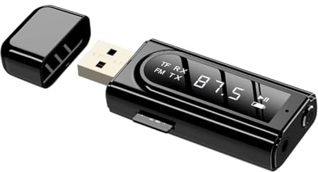 VERDANVERSE Ricevitore Trasmettitore Wireless 50 con FM Regolabile - Adattatore Audio Auto USB Aux Jack per Streaming Stereo Hi-fi Auto e Impianti Esterni