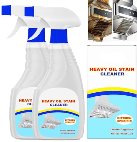 Détachant de taches d'huile polyvalent, nettoyant pour casseroles et poêles pour appareils électroménagers, hottes de cuisinière, élimine sans effort la graisse et la saleté tenaces, (2PCS)