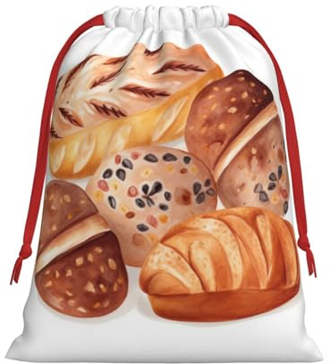 QMNSEHF Christmas Gift Bags Drawstring Santa Bag Soft Plush Goodie Bags with Gift Tags Xmas Treat Bag Painted Bread Wrapping Sacks for Christmas Presents Party Favor Wrap Storage Pouch Small