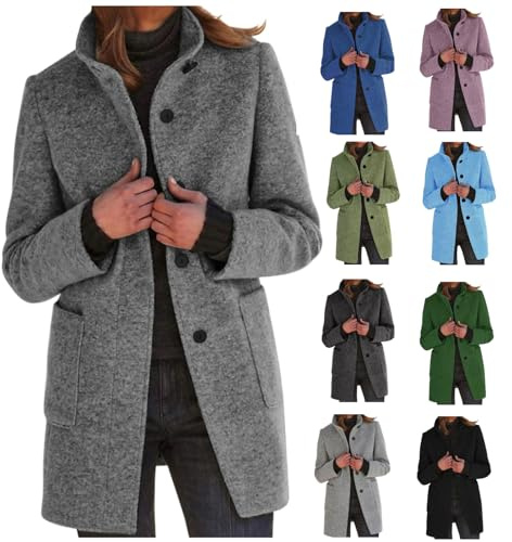 Générique Manteau Femme Hiver Long,Mi Longue Boutonnage Chic Manteaux Chaud Jacket avec Poches Élégant Veste Longue Manteau d'hiver à Revers Grandes Tailles Disponibles Trench Court Femme