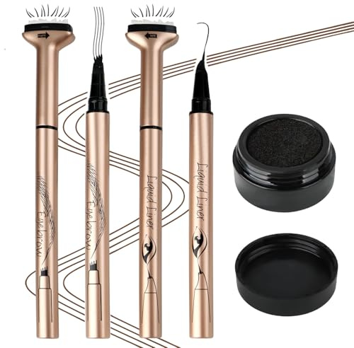 MOTIBACK 4-in-1 Microblading Augenbrauenpen & Wimpern-Stempel Set, Wasserfest & Wischfest für 24h Halt, Braun für Alle Hauttypen