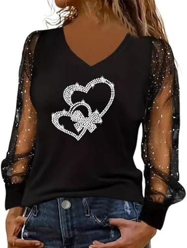 Generiska damtoppar, elegant glittertopp, damfest, festlig V-ringad glitterblus, nättyg, långärmad blusskjorta, stora storlekar, cocktailblus, paljetter, glitterskjorta, festlig, paljettskjorta, Vit