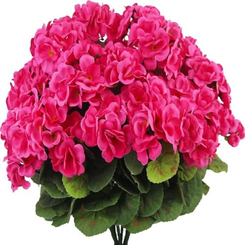Eawfgtuw Künstliche Geranien für den Außenbereich, 35,6 cm, Seidenblumen, 3 Bündel, künstliche Blumen für Garten, Terrasse, Veranda, Innenbereich, Zuhause, ganzjährig, wetterfest, Rosa