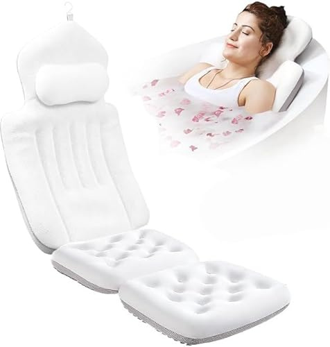 Badkarskudde helkropp badsoffa 134 x 41 cm – badkarsmatta med nackstöd nackstöd och ländryggsstöd, snabbtorkande hudvänlig med dubbel hängkrok för badkar bubbelpool wellness