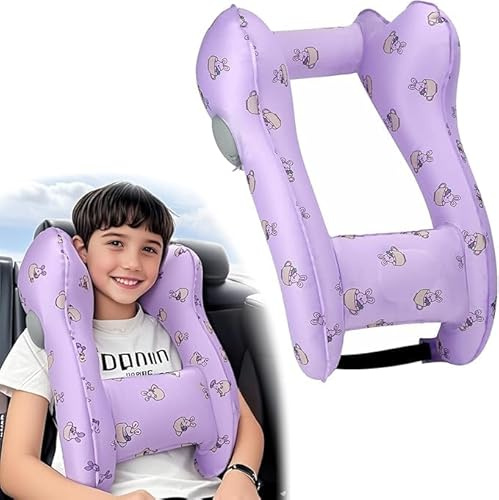 auvstar Coussin de Voiture Enfant Gonflable,Portable Coussin de Voyage pour Enfants,Oreiller de Voyage Niños,Repose Tete Voiture Niños,Confortable Soutien la Tête et Le Cou Enfants (Violet)