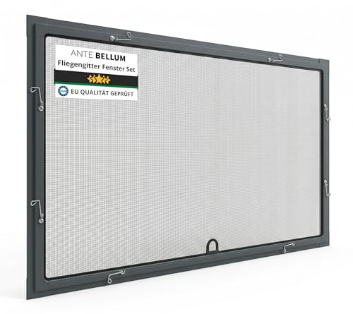 Ante bellum Fliegengitter Fenster100x120 cm - Insektenschutz mit Alurahmen ohne Bohren mit Metallfedern - DIY Spannrahmen Mückengitter Zuschneidbar - Anthrazit