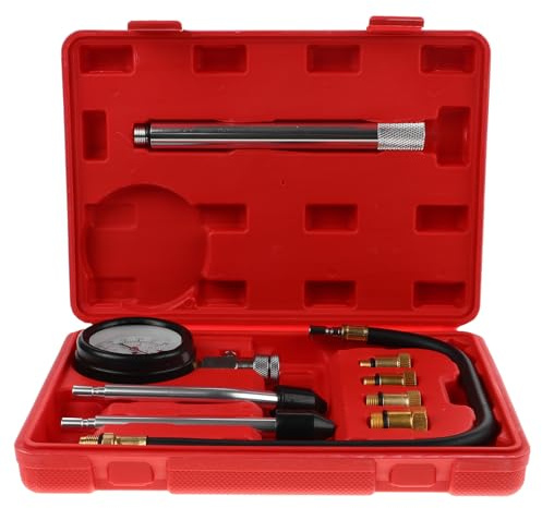 AMUSLESUR Kit de Comprobador de Compresión para Motocicletas y Coches, Herramienta de Prueba Manómetro de Aleación de Aluminio y Plástico, Adecuado para Mantenimiento y Reparaciones