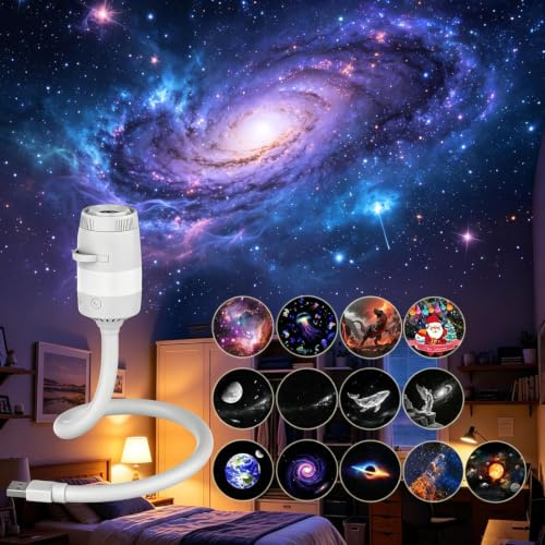 5D Holographic Night Light Projector | Dynamic Galaxy Projector HD Smart Plug Play Star Projector with 13 Projection Films 360° USB Galaxy Moon Projectors