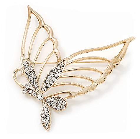 Broche Papillon diamante ouvert plaqué or- longueur 6,5cm