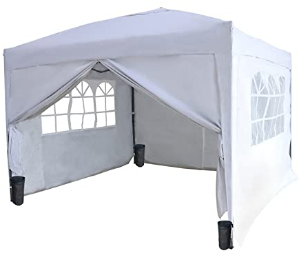 BIRCHTREE Pop Up Gazebo with Sides, 3m x 3m Waterproof with 2 Free Weather Support Beams 4 Gazebo Weight Bags. Garden Canopy Outdoor, Party Tent, 260g Polyester Powder Coated Steel Frame. WHITE