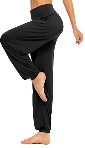BeautyWill Freizeithosen Weiche Modal Haremshose Jogginghose Yoga Pilates Hosen Lang und 3/4 Hose für Damen L Schwarz Lange