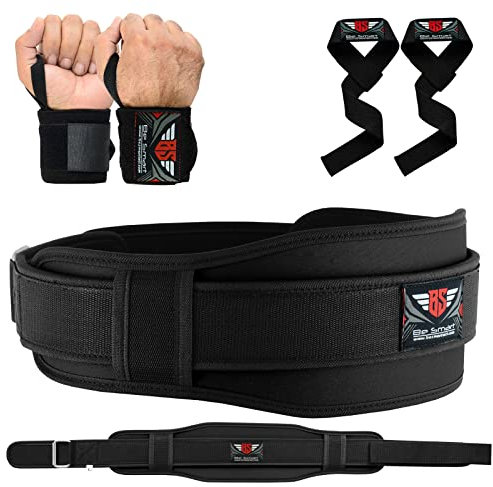 Gewichthebergürtel, Neopren, für Fitnessstudio, Fitness, Handgelenkstütze, doppelte Bandage, Nierengurt, Schwarz, Größe L