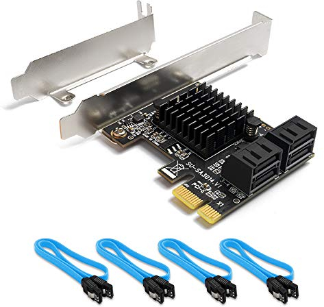 QNINE PCIe SATA Karte 4 Port mit 4 SATA Kabeln, PCI Express SATA Controller Erweiterungskarte, 6 GBS SATA 3.0 PCIe Karte ohne Raid, Boot als Systemfestplatte, Unterstützung für HDD oder SSD