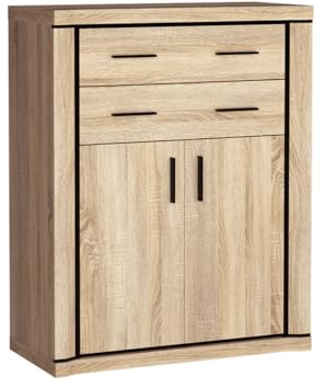 Mirjan24 Kommode Mannar M-06, mit 2 Schubladen und Türen, Anrichte, Sideboard, Mehrzweckschrank, Naturtöne, Farbauswahl, Highboard, Flurschrank, Wohnzimmer (Sonoma)