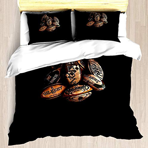 KASABULL Housse de Couette Ballon de Rugby Parure de Lit 2 Personnes avec Fermeture Éclair Imprimé en Microfibre avec 2 Taie d'oreiller 65x65 cm 200x200 cm