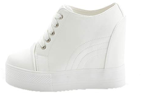 LangfengEU Donna Sneakers con Zeppa Alta Autunno Inverno con Plateau Scarpe Casual da Donna per Esterno Scarpe da Ginnastica con Lacci nascoste da Donna Sneakers 37 EU Bianco