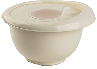 Gariella 1x beige Back-/Rührschüssel mit zweigeteiltem Deckel Quirltopf Salatschüssel rutschfest Silikonfüße Einhandgriff Ausgießer Kunststoff