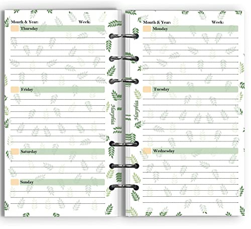 Wochenplaner, Wochenplan, undatiertes Papier-Kit, für 6-Loch-Filofax-A6-Ordner, 6-3/4 x 3-3/4, Personal/Größe für Budgetordner (Harphia, 007week A6)