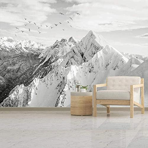 3D Vue Sur La Montagne Nature Noir Et Blanc Papiers Peints Grands Autocollants, Papiers Peints Amovibles | Papier Peint Autocollant 3D Pour Chambre D'Enfant, Salle À Manger, Chamb 400 x 280 cm (LxH)