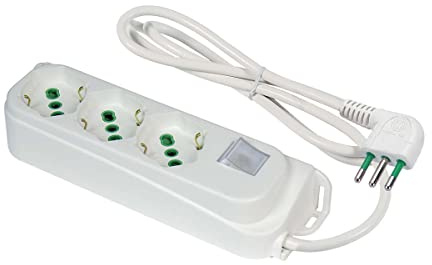 FANTON 474604 Multipresa OMEGA 3 prese bipasso/schuko 2P+T 16A ciabatta cavo 1,5 m. spina piccola 2P+T 10A + interruttore automatico luminoso di sovraccarico