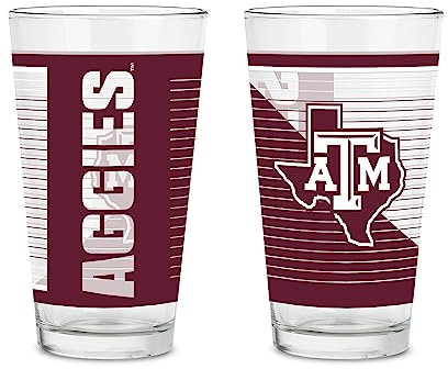 Rico Industries NCAA Texas A&M Aggies 16 oz Pint Glasses with Digitally Printed Logo, Practical Set of 2 Classic Drinking Glasses, for Fans, Dishwasher Safe