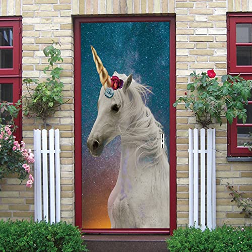 3D Türaufkleber Sterntier Pferd Türtapete Selbstklebend Türposter 95X215Cm Fototapete Türfolie Wasserdichte Abnehmbare Pvc Türtapete Innentür Schlafzimmer Küche Bad Home Deko