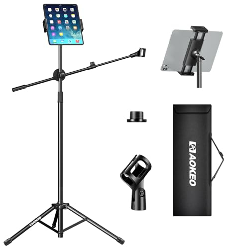 Mikrofonständer, Aokeo Mikrofon Ständer Floor mit Verstellbarem Stativ,Tragetasche,Tablet-Halter,Geeignet für Jedes Mikrofon,Performance,Gesang,Sprache