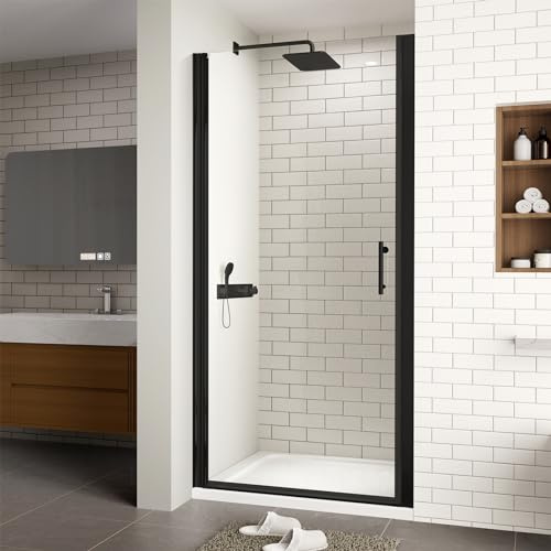ACE DECOR 34-35.4 W x 72 H Frameless Pivot Shower Door, 1/4 (6mm) Clear SGCC Tempered Glass Shower Door, Pivot Swing Shower Glass Door in Matte Black Finish, Reversible Installation