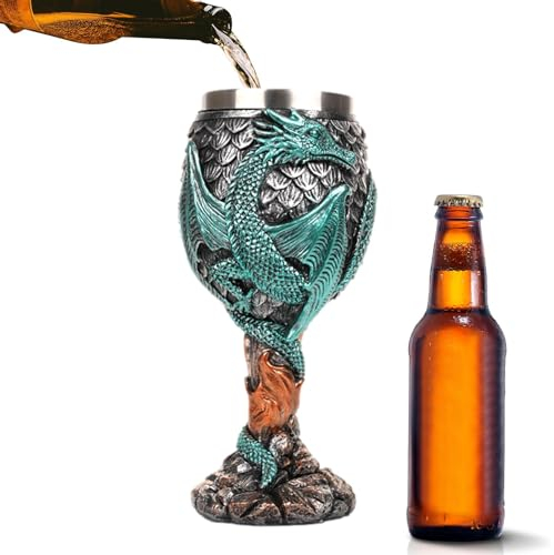 Verre médiéval en acier inoxydable avec calice à vin médiéval en forme de dragons | Verre à thème médiéval, calice médiéval sûr et créatif pour boire au quotidien et décoration de fête