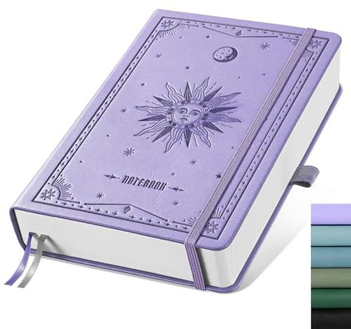 EMSHOI Notizbuch A5, Bullet Dot Journal 320 Nummerierten Seiten, 100 g/m² Papier, Leder Hardcover mit 1 Innentasche, Geeignet für Frauen, Schule, Arbeit, Journaling, 14.5 x 21 cm - Hellviolett