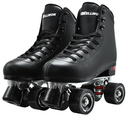 WELLWON Roller Skate for Women and Men, Classic Design High-Top PU Leather Quad Roller Skates for Outdoor and Indoor, Rollerskates for Beginner Size 8.5