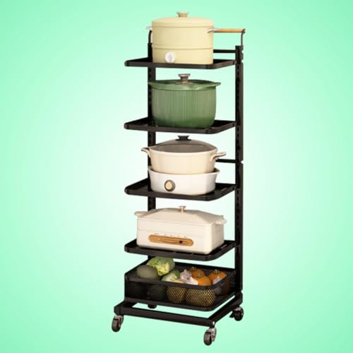 ErZhuiZi Sauce Pan Storage Rack Lid Organiser Container Saucepan Lid Holder Microwave Shelf White,Black-5 * 4boards*1basket