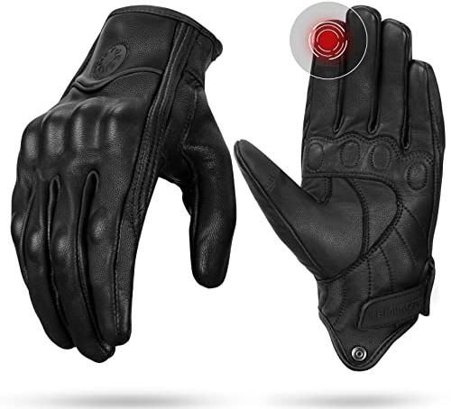 KEMIMOTO Motorradhandschuhe Leder, Lederhandschuhe mit Hartschalenverstärkung, Touchscreen, Atmungsaktiv Rennhandschuhe Herren Damen, Vollfinger für Motorradfahren, Fahrradfahren