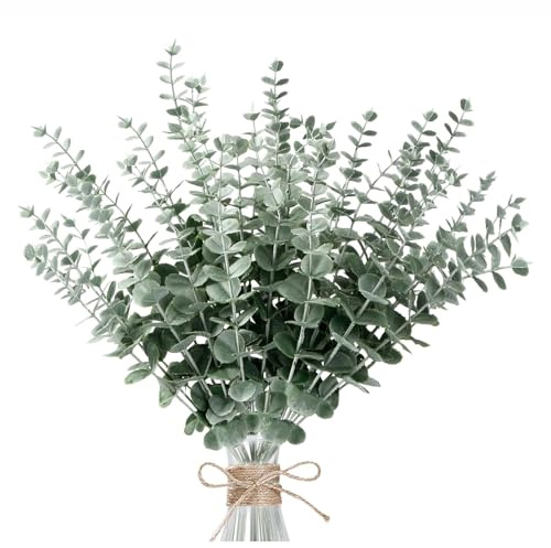 GIUSOBG 30 Stück Kunstblumen Eukalyptus Deko 41cm Eukalyptus Getrocknet | Realistische Grüne Dekoration,Geeignet für Hochzeiten, Blumenarrangement und Wohndekoration (Weiß Sprühen)