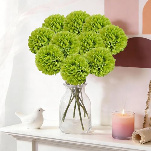 SHINE-CO LIGHTING Artificial Chrysanthemum Ball Flowers Hydrangea Arrangement Bouquet Presents Decor 10pcs Without Vase (Green)