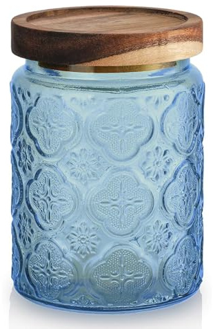 Mason Jars With Lids,700ml/24oz Glass Containers With Lids,Airtight Colored Mason Jar for Snacks,Pasta, Flour,Decorative Glass Food Storage Containers for Candy, Flour, Oats, Coffee Bean (Blue)