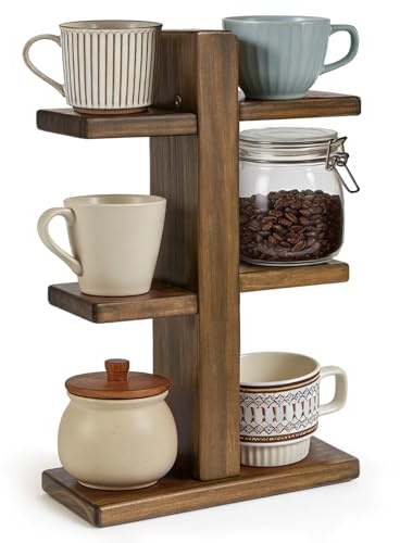 Ecoaterui Coffee Mug Display Shelf, Wooden Cup Holder for Kitchen Counter Bar Accessory & Kitchen Organizer Mug Rack Countertop Holds 6 Mugs