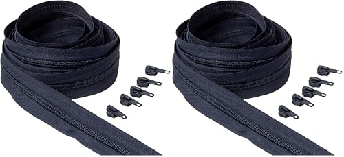 IPEA Fermeture éclair bleue chaîne continue de 5 mètres de long + 15 curseurs en métal – Chaîne mesure #5 – Fabriqué en Italie – Charnières en nylon – Zip – Découpable pour couture au mètre – Largeur