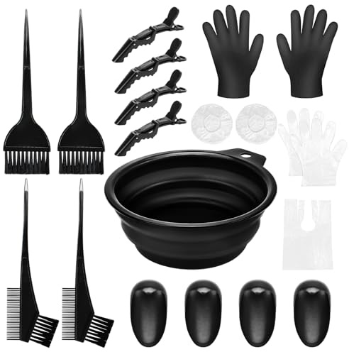 Yooyan Lot de 19 pinceaux de coloration pour cheveux, accessoires de coloration des cheveux, outil de coloration des cheveux, avec peigne à brosse, bol de teinture, brosse de teinture, cache-oreilles