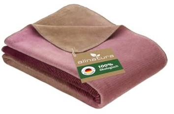 allnatura Flauschige Baumwoll-Plüschdecke Cotona-Cursa 140x200 cm in Rosa/Beere, Made in Germany – GOTS-zertifizierte Sofadecke 100% Bio-Baumwolle, Doubleface-Decke mit stilvollem Farbverlauf