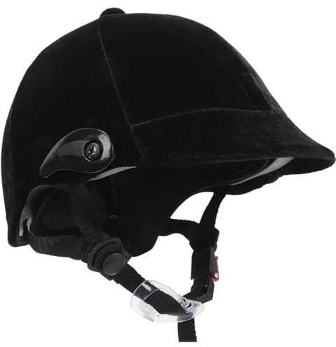 Casque D’équitation Réglable 55-60cm Noir, pour Garçon et Filles | Polypropylène, Doublure Rembourrée, Aération Complète, Mentonnière Ajustable, Oreilles Amovibles