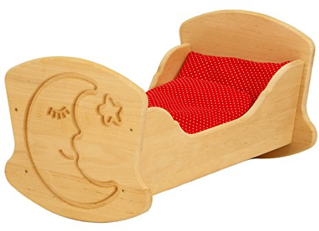 Drewart 3015 Puppenwiege Mond aus Erle massiv Holz, mit Bettwäsche