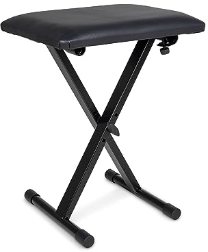 GEWA Keyboardbank schwarz, 3-fach höhenverstellbar, Sitzfläche Kunstleder schwarz 43x31 cm, Polsterung 3 cm