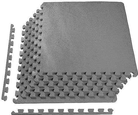 Signature Fitness BalanceFrom Puzzle-Trainingsmatte mit ineinandergreifenden Eva-Schaumstofffliesen für MMA, Übungen, Gymnastik und Heim-Fitnessstudio, Schutzboden, 1,27 cm dick, 7,2 m², Grau