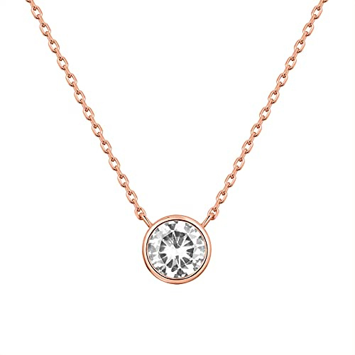 PAVOI 14K Gold Plated Solitaire Necklaces for Women – Simulated Diamond CZ Gold Pendant – 16-18 Adjustable Chain Necklace for women - Trendy Fashion Jewelry